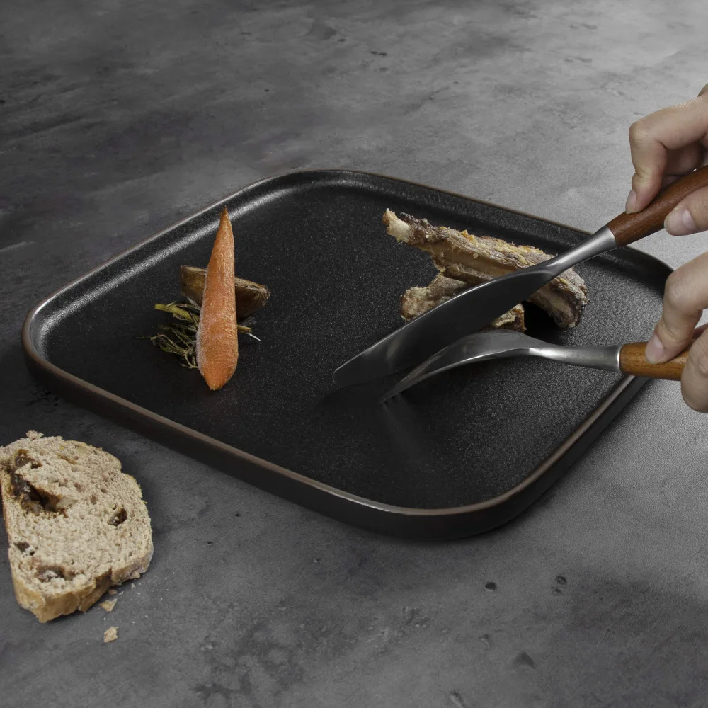 Оптовая продажа, черная керамическая тарелка, роскошная керамическая квадратная тарелка для ресторана, керамическая посуда, набор столовой посуды, тарелки для кейтеринга