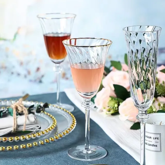 Классические бокалы для шампанского с золотой оправой и вертикальной полоской, бокал для вина, роскошные свадебные бокалы для вина