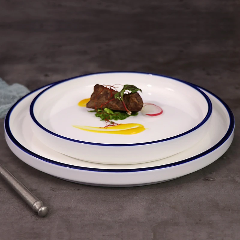 Оптовая продажа белый синий Vajilla Para Restaurante набор столовой посуды для ресторана керамическая посуда для отелей и ресторанов