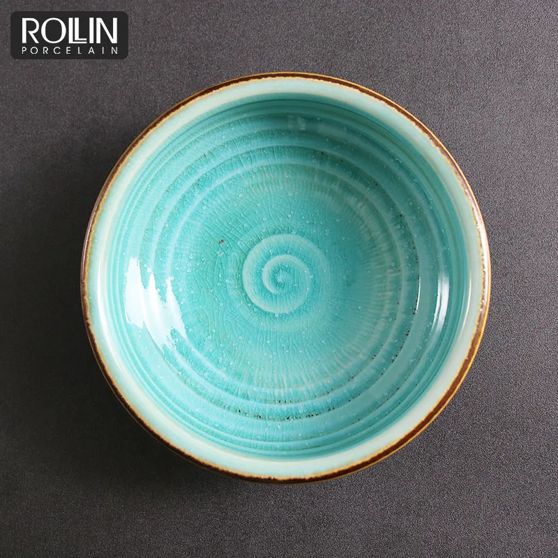 Эмалированные суповые миски для ресторана, посуда, зеленый фарфор для отеля, керамическая салатница в Англии, сервировочная посуда для кафе