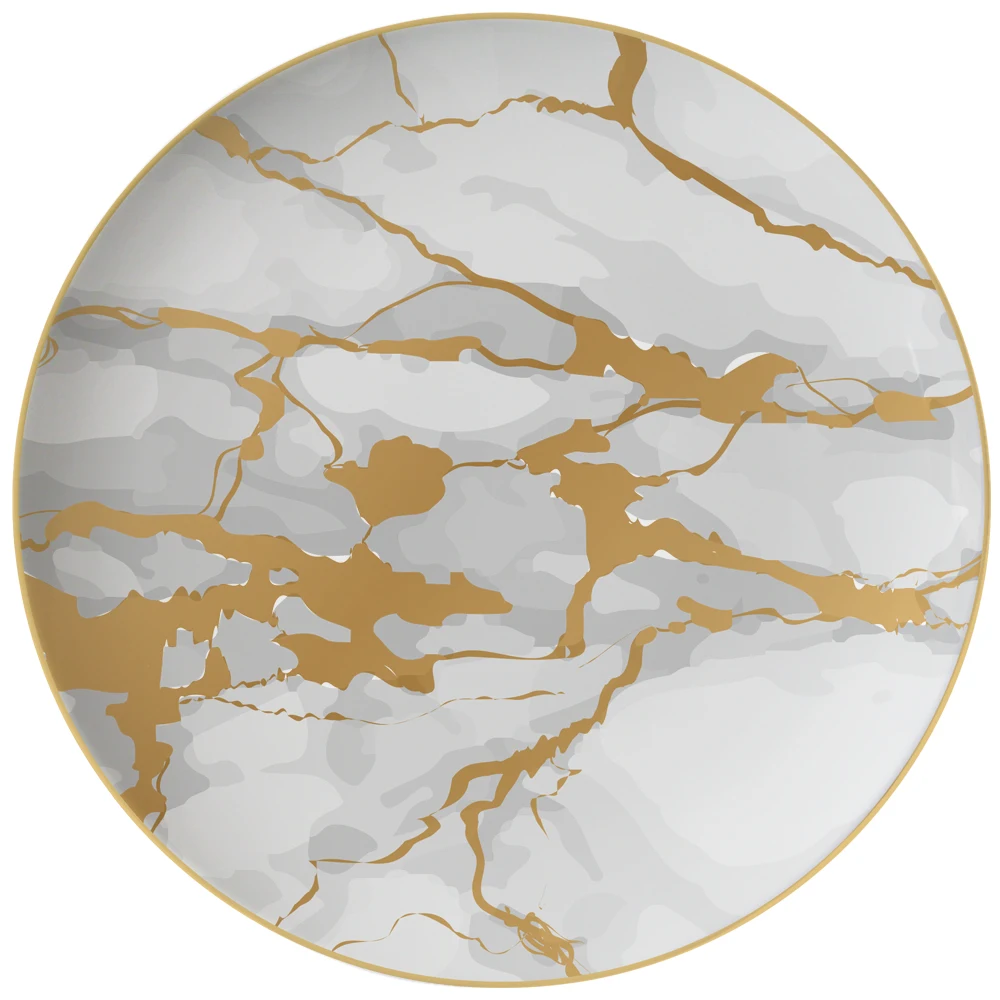 Роскошные фарфоровые тарелки в европейском стиле 8 10,5 12 дюймов с золотой оправой, мраморный дизайн, сервировочное блюдо для салата, стейка, керамический набор посуды