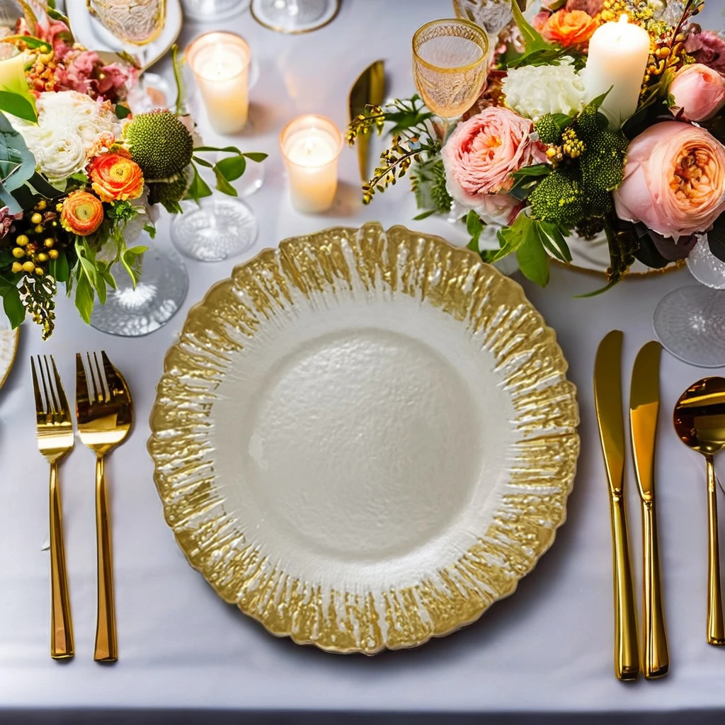 Набор посуды с коралловым узором и стеклянной тарелкой с фруктами в золотой оправе, белый, 3 варианта цвета для домашнего отеля, ресторана, свадебных вечеринок