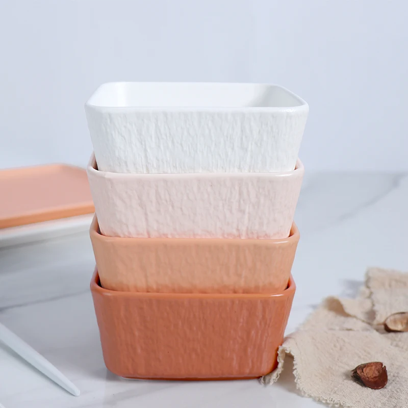 Глазурованная керамическая квадратная миска для ресторана, сервировочные миски, белая керамическая миска для салата, супа, набор столовой посуды