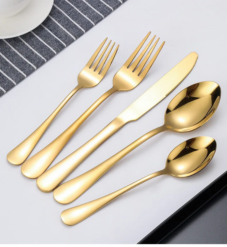 Luxury Tableware Cutlery 5pcs Stainless Steel Knife and Fork Set Gold Flatware Set for Wedding