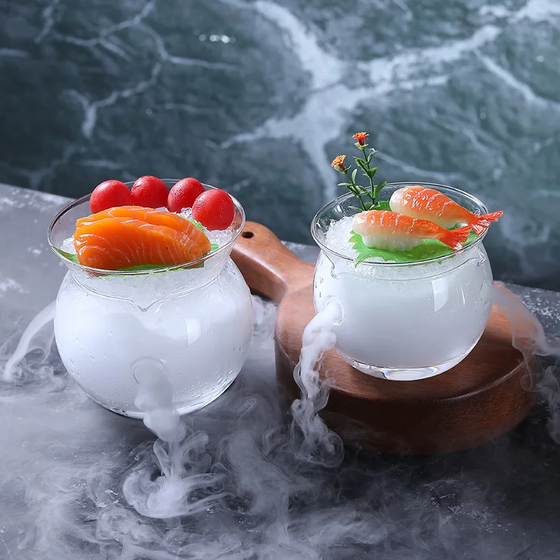 Luxury Japanese Salmon Serving Plate Set Kettle Dry Ice Smoking Bowl Round Porcelain Dish for Tea and Dessert Ice Cream
