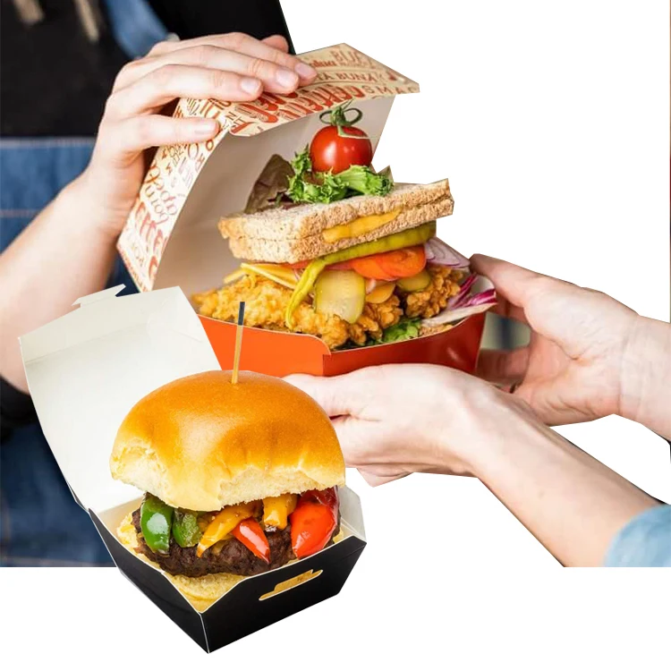 Изготовленная на заказ печать Экологичная крафт-бумага Обед Бенто Суши Доставка Упаковка Контейнер для горячей еды Биоразлагаемая коробка для бургеров на вынос