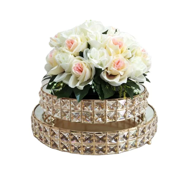 Свадебная золотая и серебряная металлическая 3-слойная подставка для торта, хрустальная столешница нестандартного размера, центральная часть с цветочным декором для вечеринок