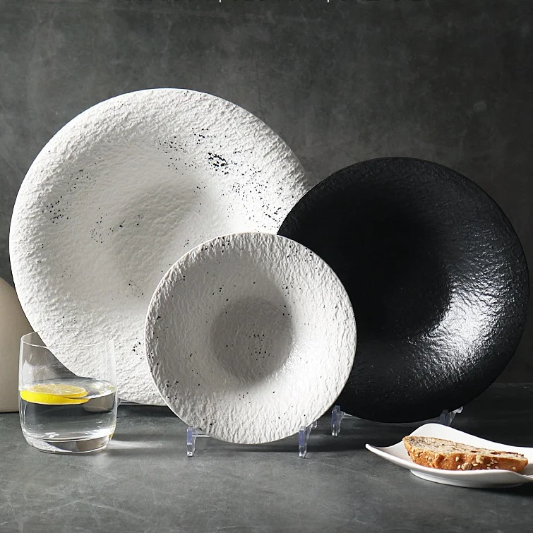 Керамическая тарелка с каменным зерном, уникальный западноевропейский стиль, минималистский дизайн, прочные наборы посуды, сейф для отелей, ресторанов, вечеринок