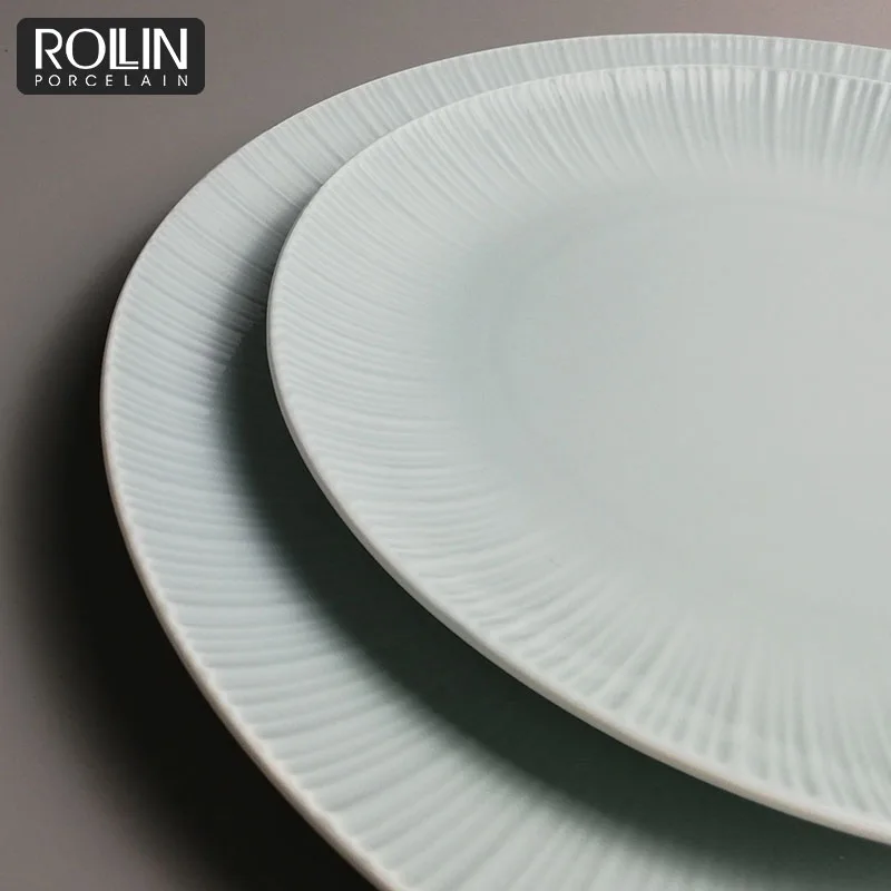 Индивидуальный новый костяной фарфор, рождественский набор тарелок, столовая посуда, фарфоровая керамическая посуда, светло-голубая обеденная тарелка