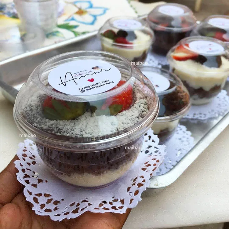 Изготовленная на заказ прозрачная одноразовая чашка для десерта из ПЭТ, пластиковая чашка для пудинга, йогурта, 4 унции 12 унций, фруктовое мороженое, мусс, жесткий пластиковый стаканчик с крышкой