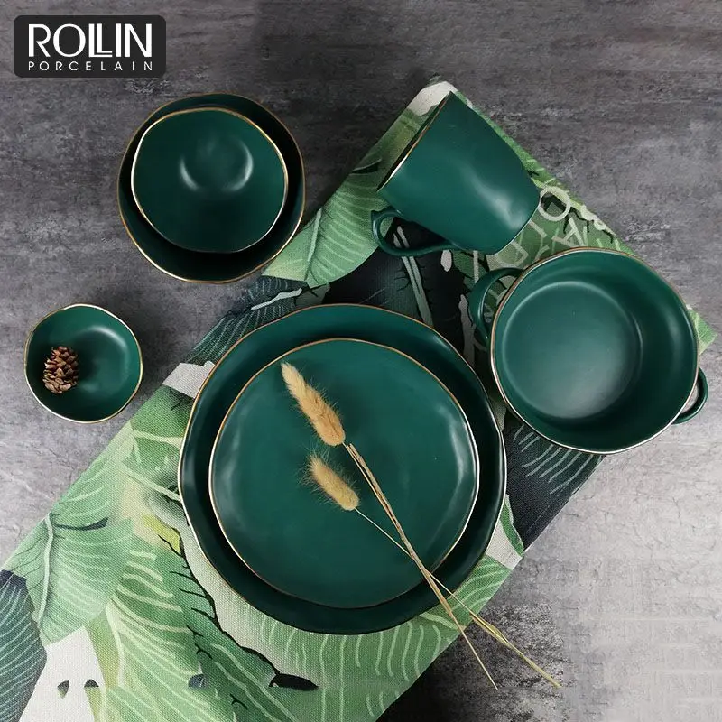 Оптовая продажа фарфоровой суповой миски зеленого цвета керамической миски для лапши или салата