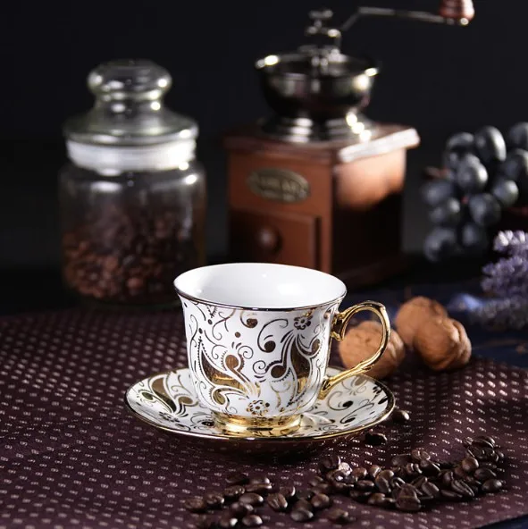 Бретт, керамическая кофейная чашка в европейском стиле, позолоченная деревянная чашка и блюдце, набор с золотой оправой, круглый узор, посуда для чая, креативные подарки