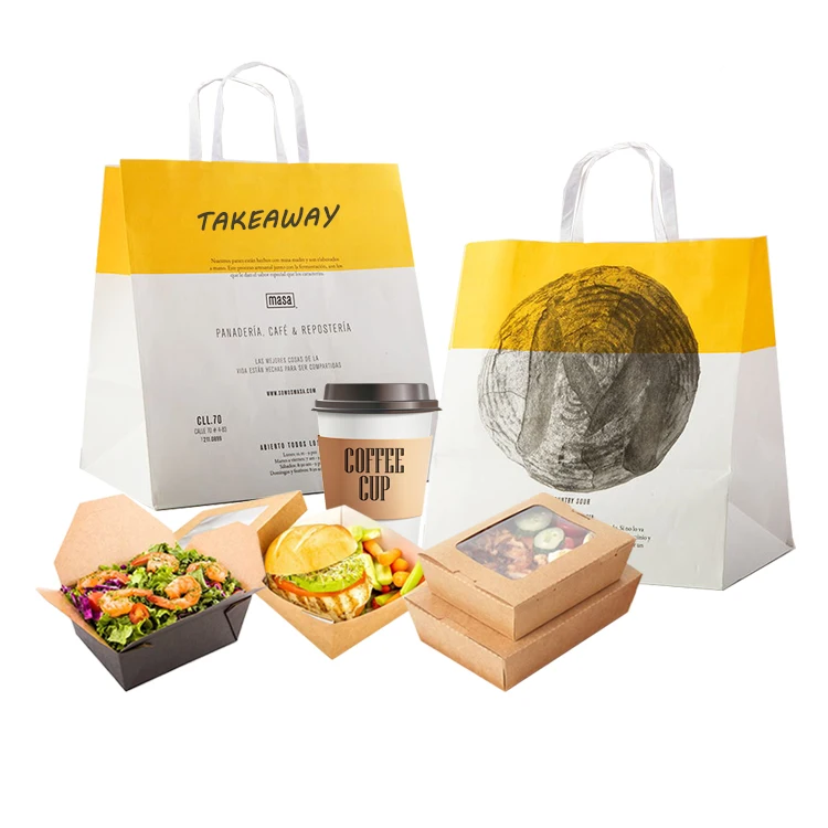 Оптовая продажа эко-биоразлагаемый обед на вынос крафт-упаковка Bolsa De Papel на заказ белый крафт-бумажный пакет на вынос для еды