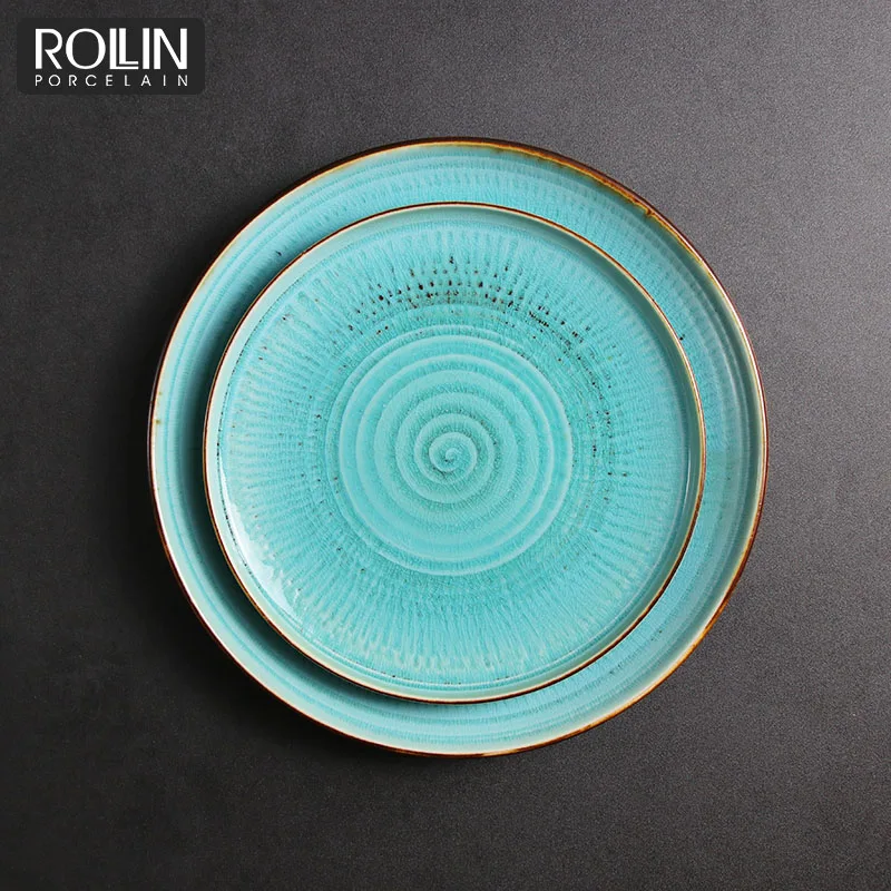 Скандинавская обеденная тарелка для отеля, керамические тарелки, бирюзово-зеленая рождественская посуда, кухонная керамическая тарелка для ресторана