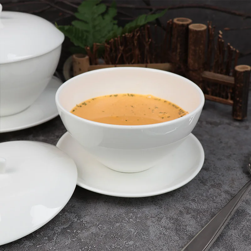 Миска 6 дюймов с крышкой и блюдцем — набор тарелок для кремового французского лукового супа с ложкой