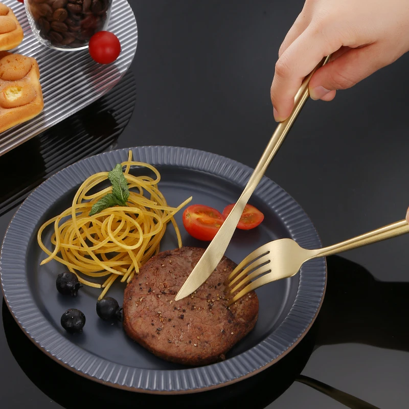 Элегантный свадебный набор ножей и вилок из золота, серебра, розового золота, столовые приборы из нержавеющей стали