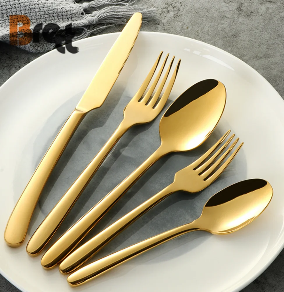 Свадебный набор столовых приборов Роскошный позолоченный набор столовых приборов с черной ручкой