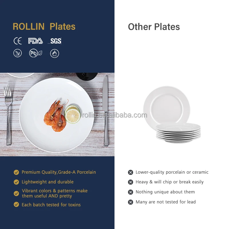 Белая фарфоровая посуда для отеля Фарфоровая посуда Индивидуальные круглые белые керамические наборы посуды Керамическая обеденная тарелка для отеля