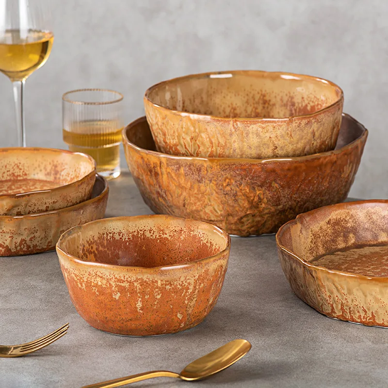 Посуда Horeca Retro Maillard для отелей и ресторанов Ассорти тарелок для супа, салата, ризотто с дизайном Assistte Ramen