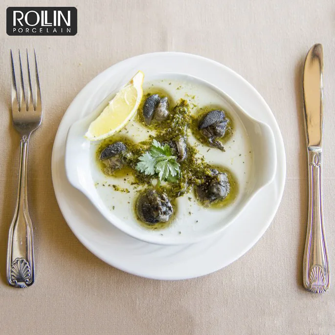 Белый фарфоровый поднос для улиток для ресторана и дома