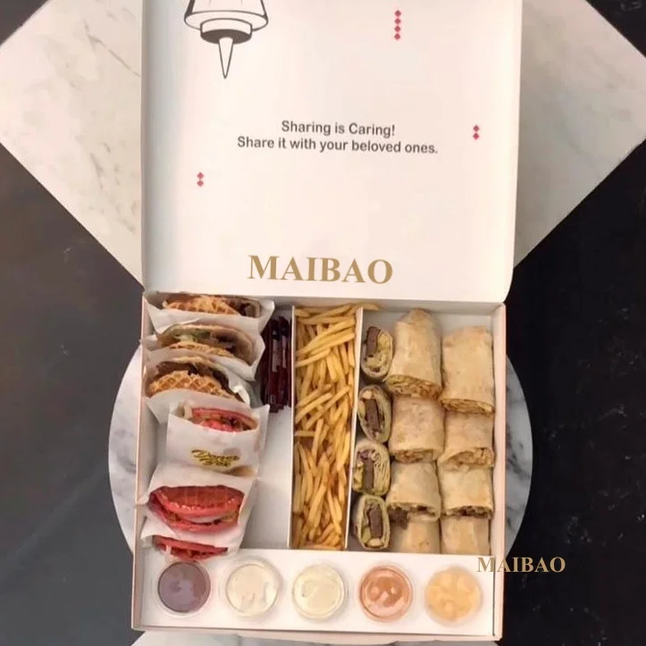 Индивидуальная еда на вынос, бумажная коробка для сэндвичей, гамбургеров, одноразовая упаковка для еды, ланч-боксы на заказ, коробки для шаурмы