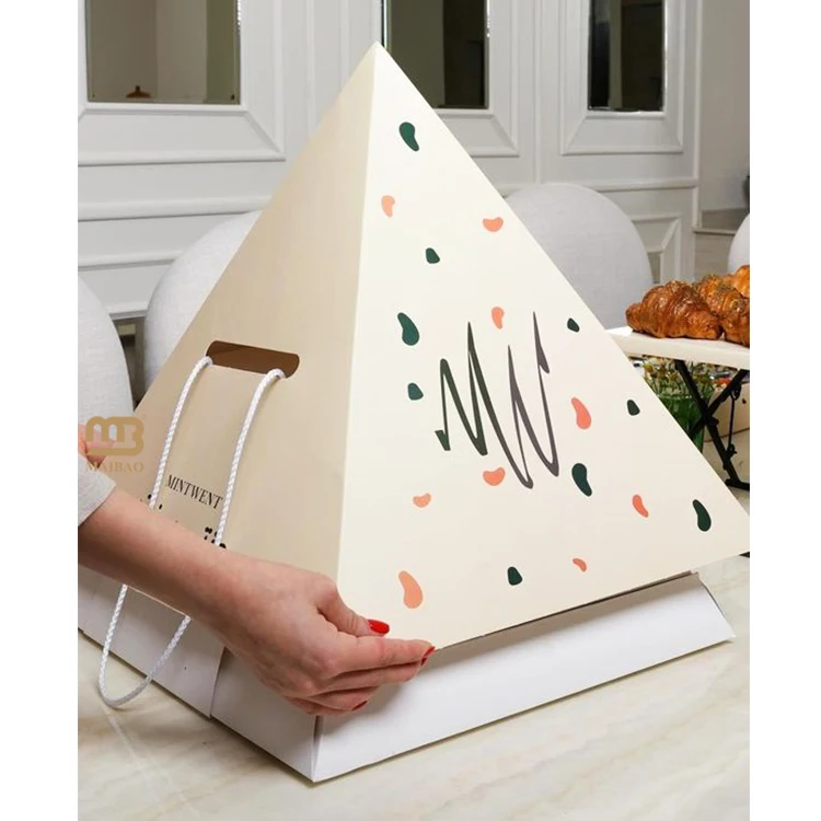 Индивидуальный логотип для Go Коробка-пирамида для тортов, десертов, тарелок для выпаса еды Коробки-пирамиды для обмена Картонная коробка для еды в форме пирамиды