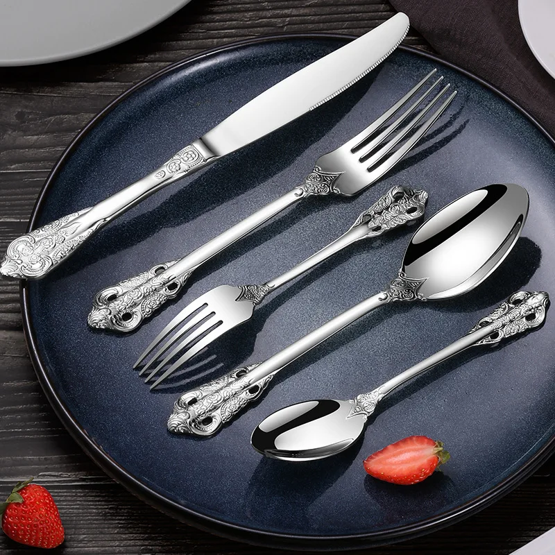 Luxury Royal Cutlery Set Stainless Steel Gold Flatware Wedding Dinner Knife Fork Spoon Vintage Cutlery Sets