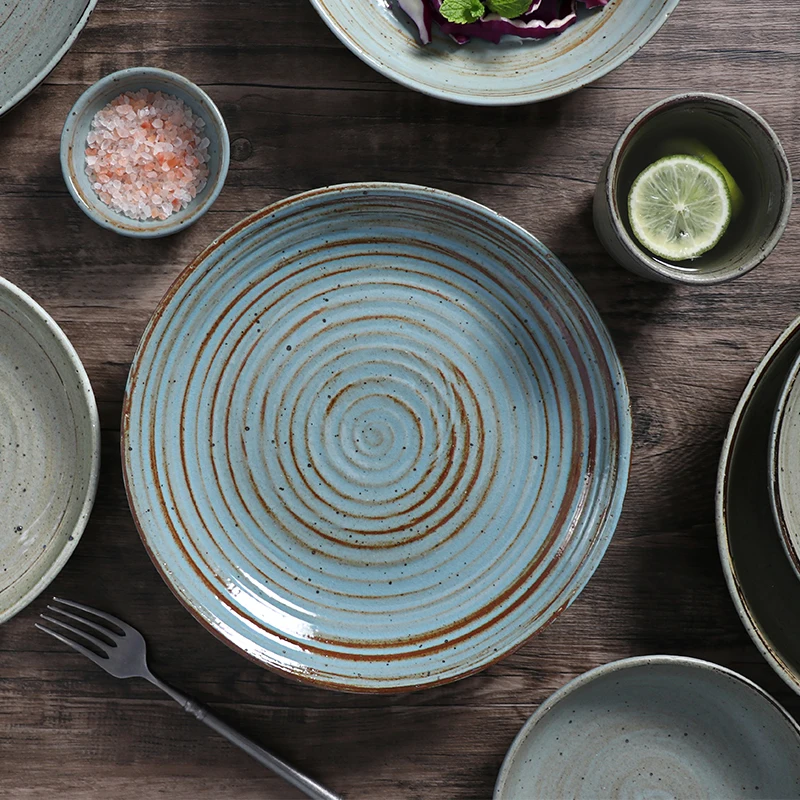 Фарфоровая посуда в японском винтажном стиле Stone Sage Vajjila Platos, посуда, тарелка Pocelana Assiette, набор керамических тарелок