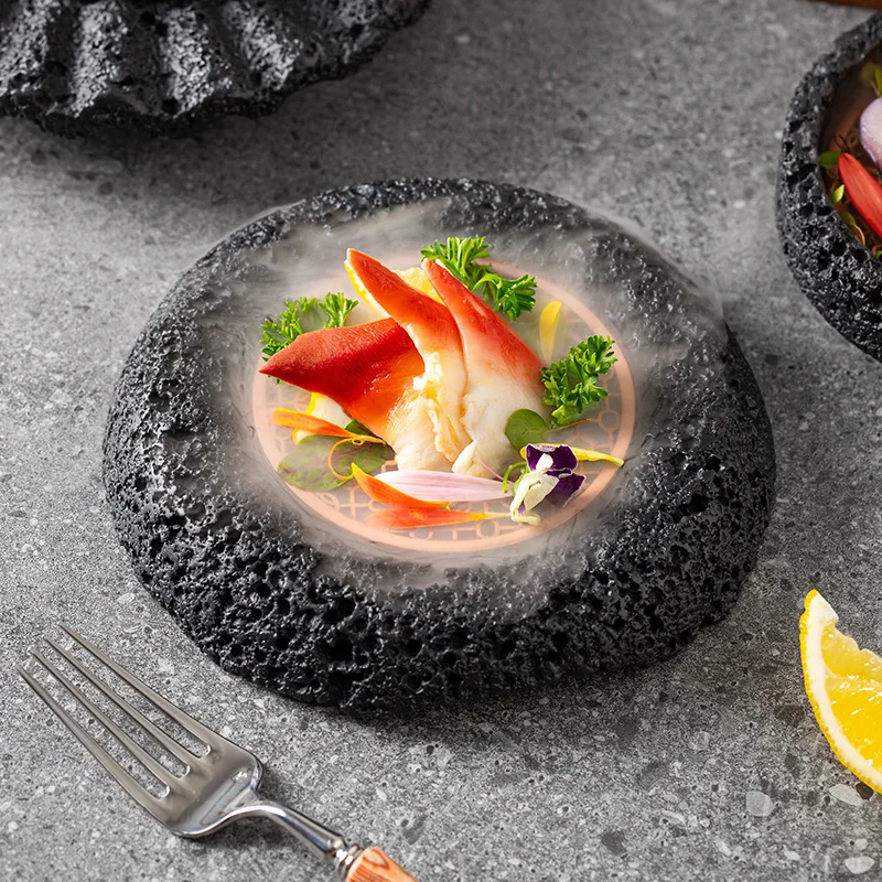 New Design Molecular Cuisine Plate Can Hold Dry Ice Cement Rock Plate Meteorite Planet Dinner Plate Wholesale