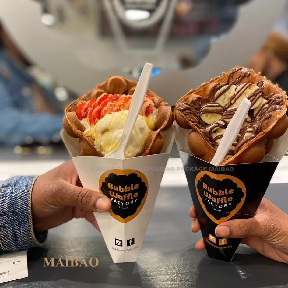 1000 мл 32 унции, одноразовая упаковка для смузи из Таиланда, одноразовая упаковка на вынос, бумажные стаканчики с итальянским мороженым, вафельным рожком, картофелем фри и принтом на заказ