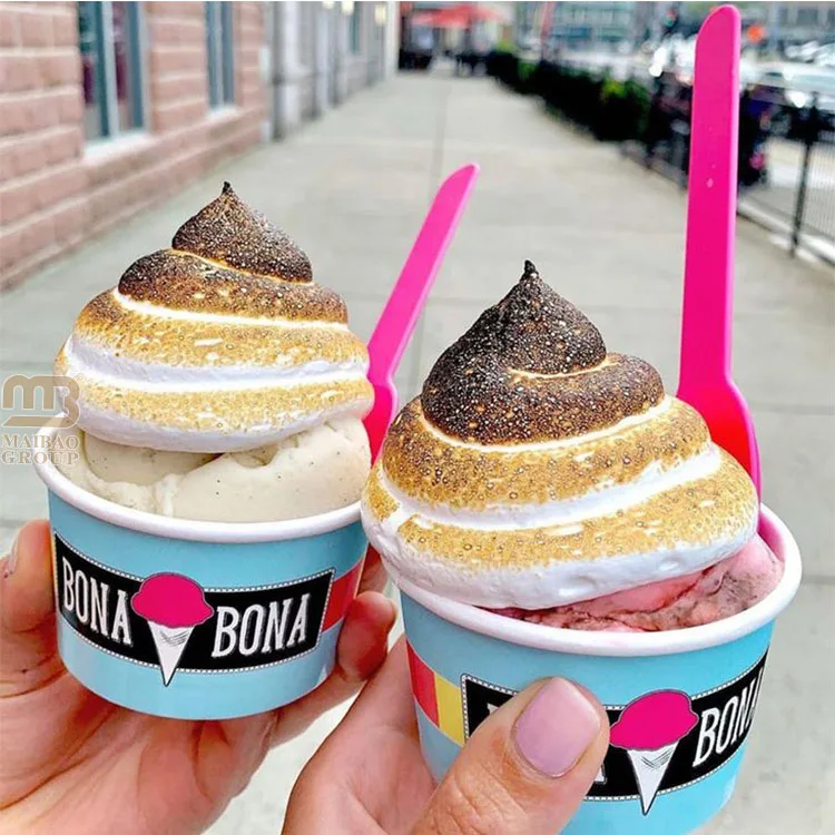 Бумажный стаканчик для десерта на 4 унции, 5/8/12/16 унций, одноразовый одностеночный стаканчик для мороженого, миски для замороженного йогурта с крышкой, бумажный стаканчик на заказ с логотипом