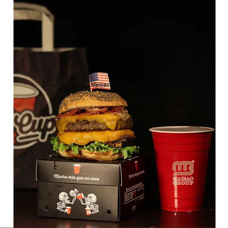 Одноразовые контейнеры для бургеров из крафт-бумаги на заказ, коробка для еды, коробки для фаст-фуда, упаковка на вынос, биоразлагаемая