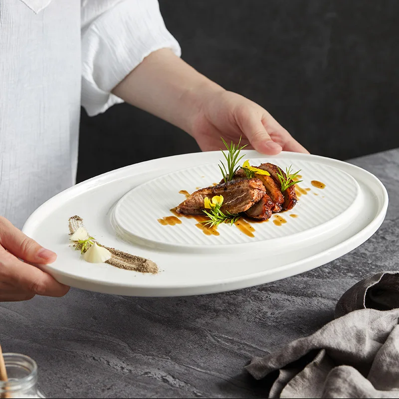 Large Unique Oval Ceramic Steak Plates and Dishes Restaurant Tableware Salmon Sushi Dinner Plates