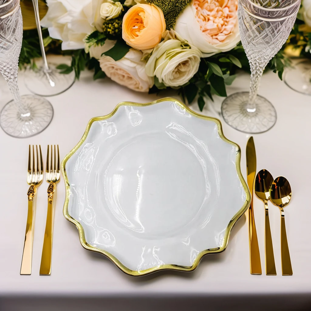 Стеклянная тарелка с золотой оправой неправильной формы, Роскошный набор стеклянных тарелок в Пномпене, современный винтажный круглый узор для банкета для свадьбы