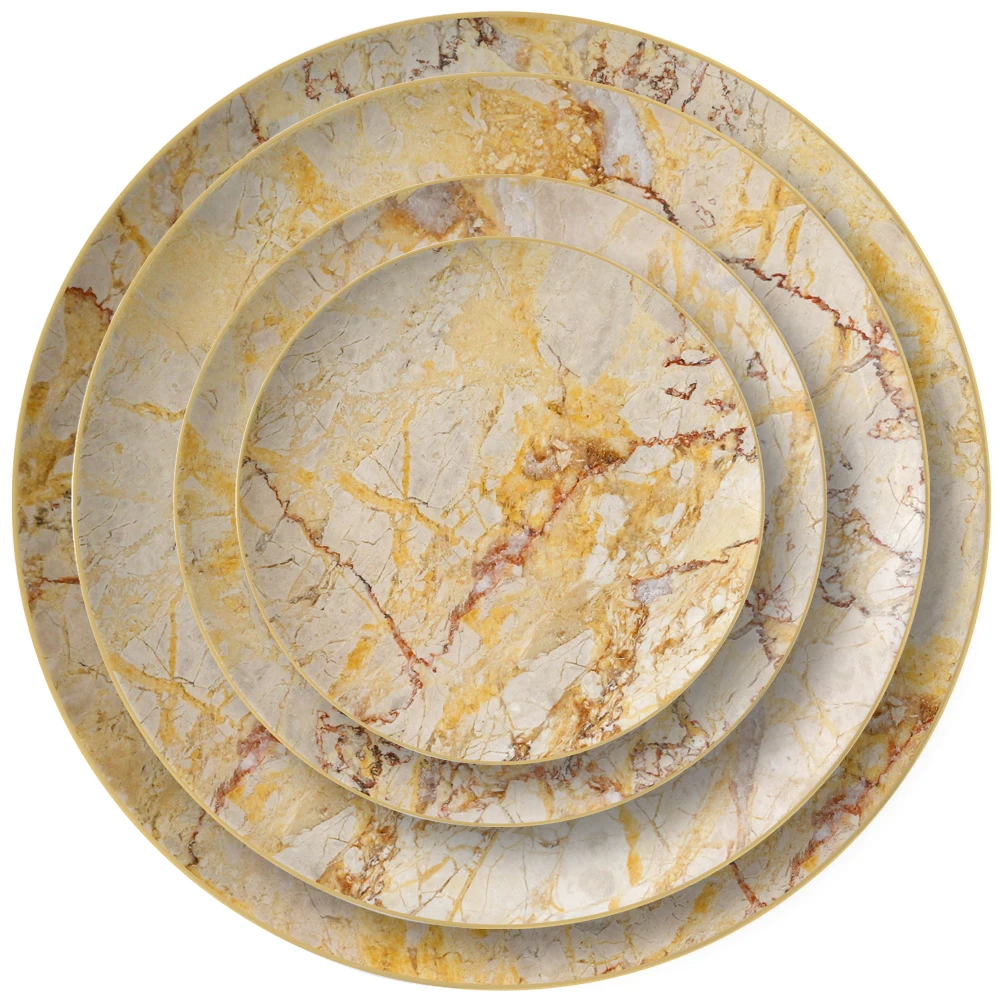 Элегантная классическая желтая основная тарелка 10,5 дюйма, 12-дюймовые зарядные тарелки, набор свадебной посуды из костяного фарфора с золотой оправой