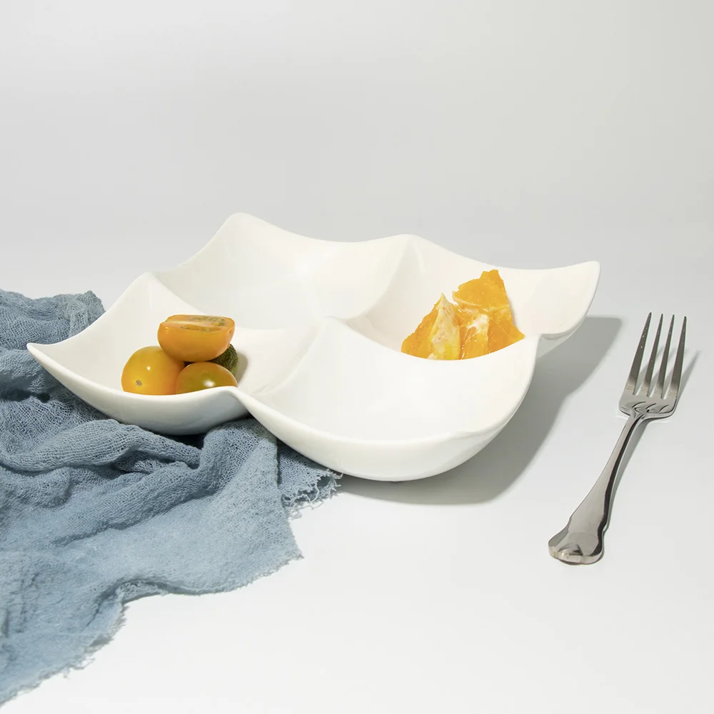 Тарелки с четырьмя отделениями, белые тарелки, столовая посуда, десертные керамические тарелки со змеей для ресторана