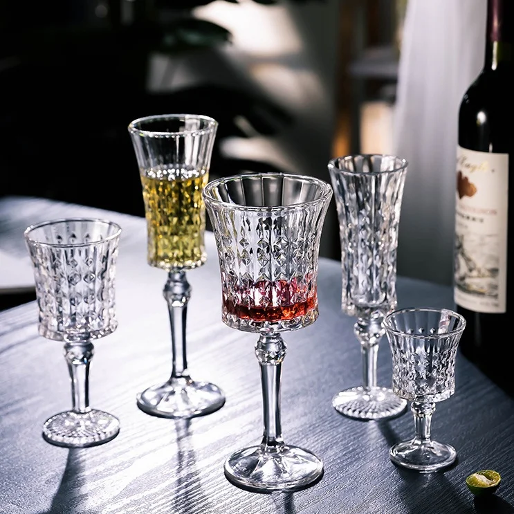 Бокал для красного вина, винтажный бокал, оптовая продажа, роскошный французский рельефный вырез, ретро, европейский, элегантный, с бриллиантами, для банкета, ребристый кристалл