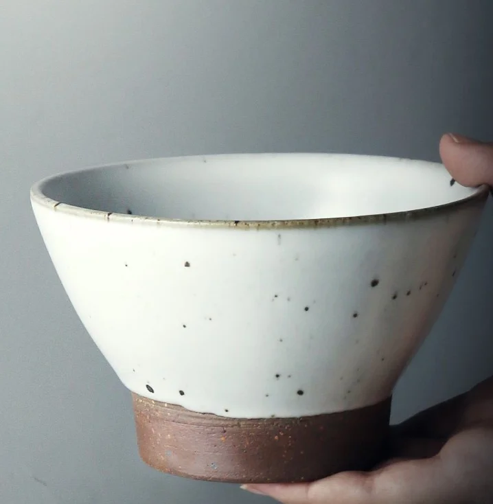 Custom Household Retro Soup Noodle Tall Bamboo Hat Soil Bowl Simple and Rustic Tableware Ceramic Soup Bowl