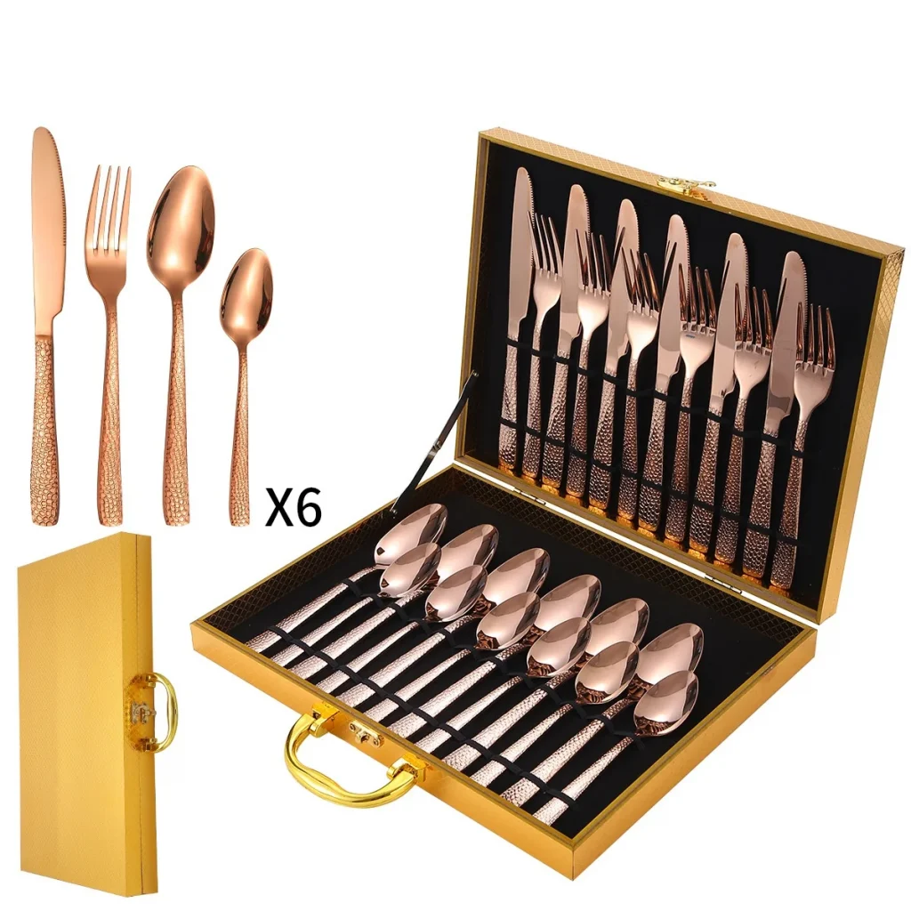 Набор столовых приборов с молотковой ручкой из нержавеющей стали 430 для отеля, высококачественный роскошный золотой набор столовых приборов, толщина