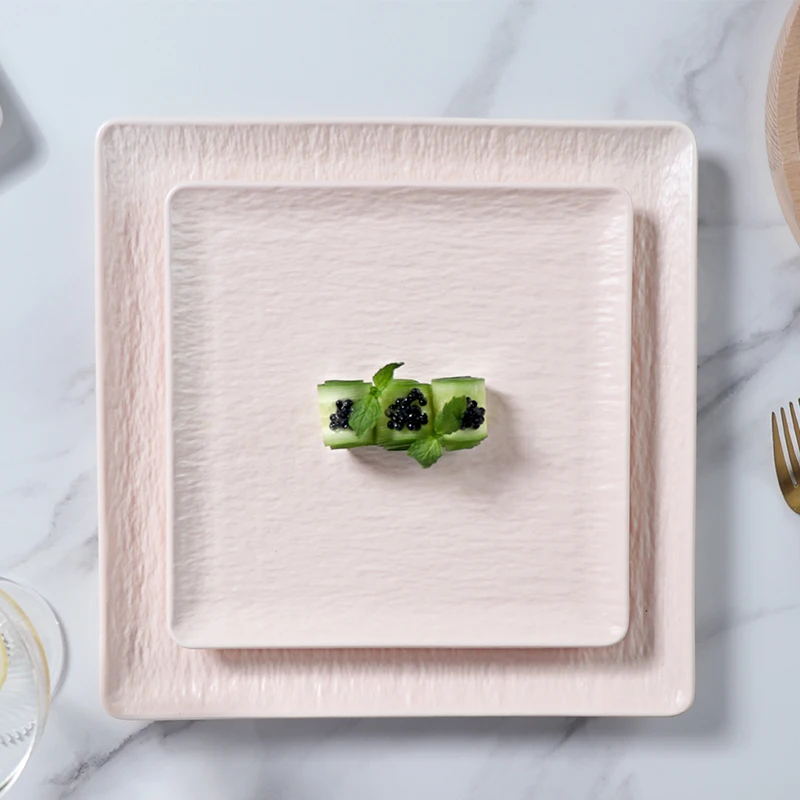 Оптовая продажа керамические розовые тарелки, обеденные тарелки, фарфоровый керамический набор посуды, тарелки для ресторана, общественного питания