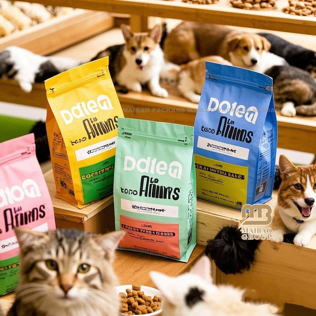 Экологичная переработанная крафт-бумага Мешок для корма для собак и кошек на заказ Мешки для корма по 100 фунтов Упаковка для пищевых продуктов с плоским дном Корм для собак Мешки по 20 кг