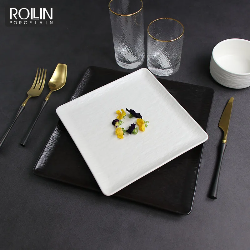 Посуда для кейтеринга, набор столовой посуды для столовой, матовый, черный, белый цвет, фарфоровый набор тарелок для ресторана, школьного шведского стола, банкета