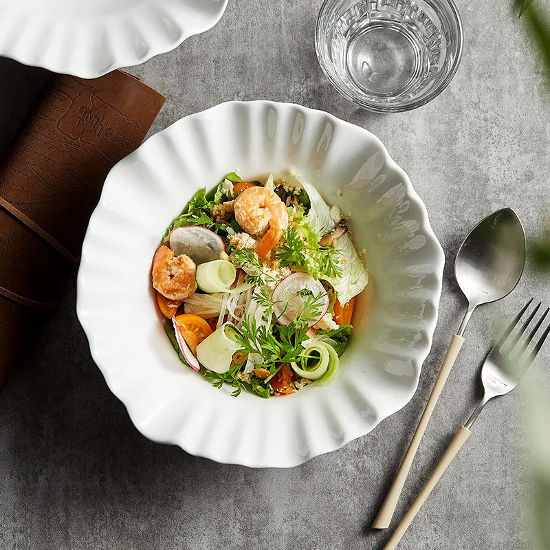 Diagonal Salad Bowl High Appearance Level Ceramic Large Nordic Style Fruit Bowl White Soup Large Household Bowl