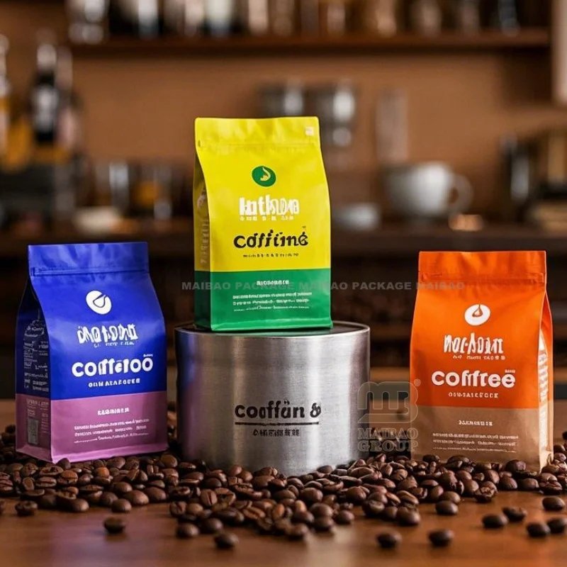 Напечатанный на заказ 12 унций 500 г 1 кг Кофе Чайный пакетик Биоразлагаемый пакет для упаковки кофе Алюминиевая фольга Кофейный пакет с плоским дном и клапаном