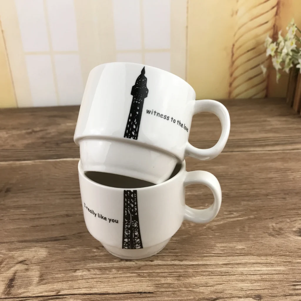 4 Pieces Nordic Give Away White Ceramic Gift Coffee Cup Set  of 4 Stacking Mug Set