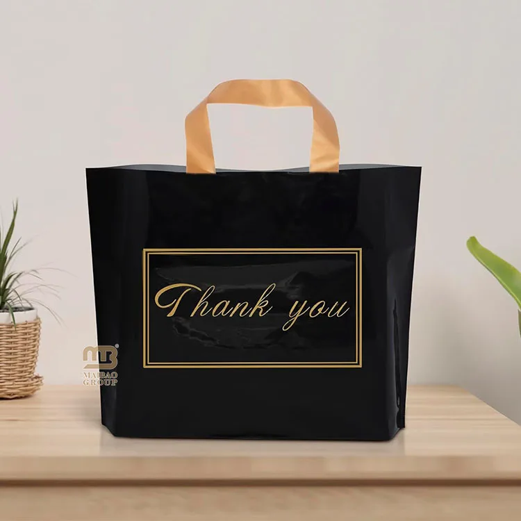 Изготовленная на заказ многоразовая пластиковая сумка для покупок, оптовая продажа, черные розничные пластиковые сумки для покупок, пластиковые пакеты с мягкими петлевыми ручками