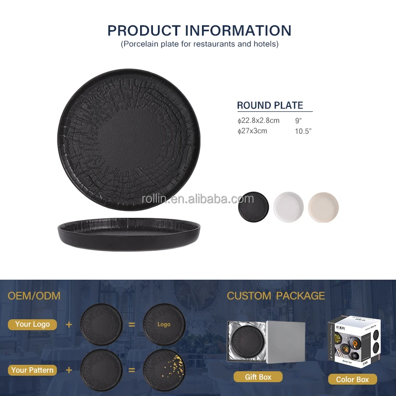 Набор керамической посуды для ресторанов, оптовая продажа, наборы черно-белых тарелок для отелей, кухонная утварь, керамическая посуда, тарелки и тарелки
