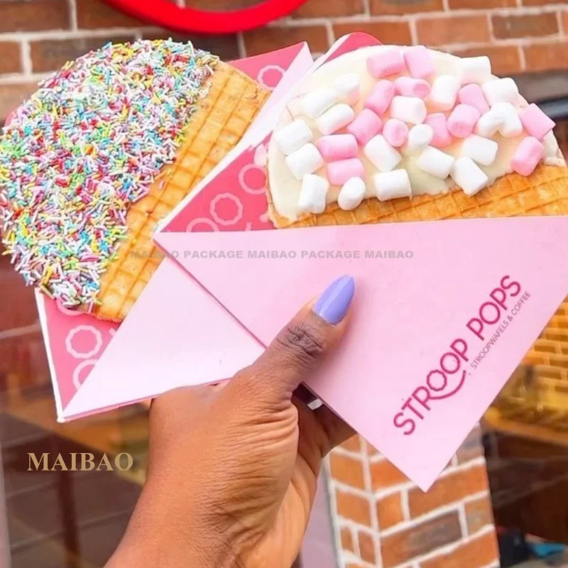 Коробка для блинов Stroopwafel, держатель для бумаги, конусный контейнер, писчая бумага с двойными стенками, упаковка для еды и напитков, коробка для пиццы