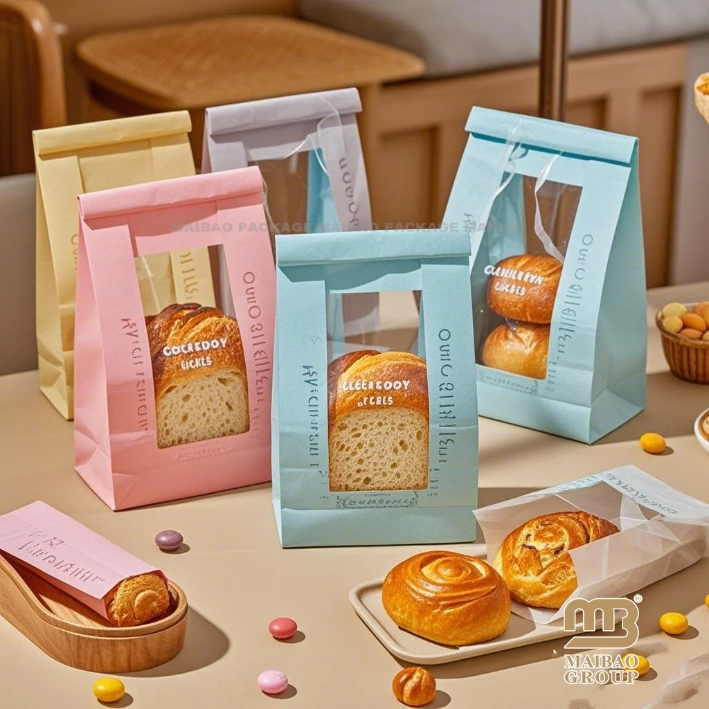 Пользовательский логотип Пищевой сэндвич-гамбургер Упаковочные пакеты для картофеля фри Жиронепроницаемые пакеты для багета Мешки для хлеба Мешки для печенья и конфет Крафт-бумага