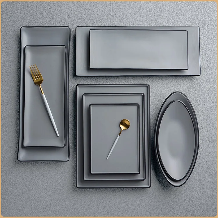 Набор столовой посуды из 100% меламина, небьющиеся серые, черные тарелки, посуда, используемая в ресторане, серая посуда, пищевой материал А5